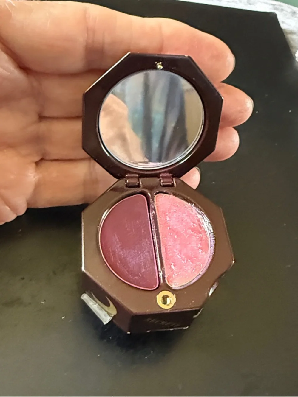 Lancôme cosmetics ParisBrown and Yellow box with eyeshadows ,lipstick,lipgloss.